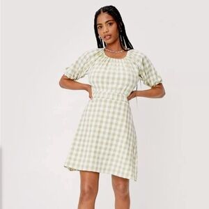 Nasty Gal Checked Backless Puff Sleeve Mini Dress, Size 4